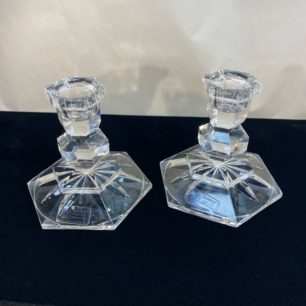 2 Towle 24% Lead Crystal 3” Tall Candlesticks - Picture 3 of 6